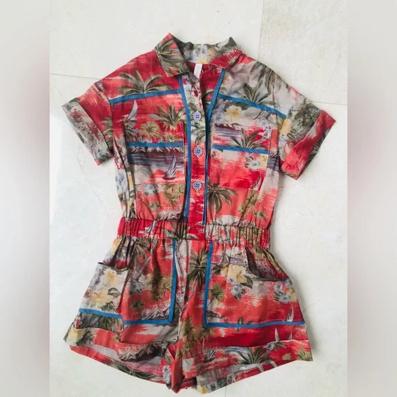 NWOT Zimmermann Red Palm Style Alight Pocket Detail  Kids Playsuit. Size 2T - Picture 8 of 10